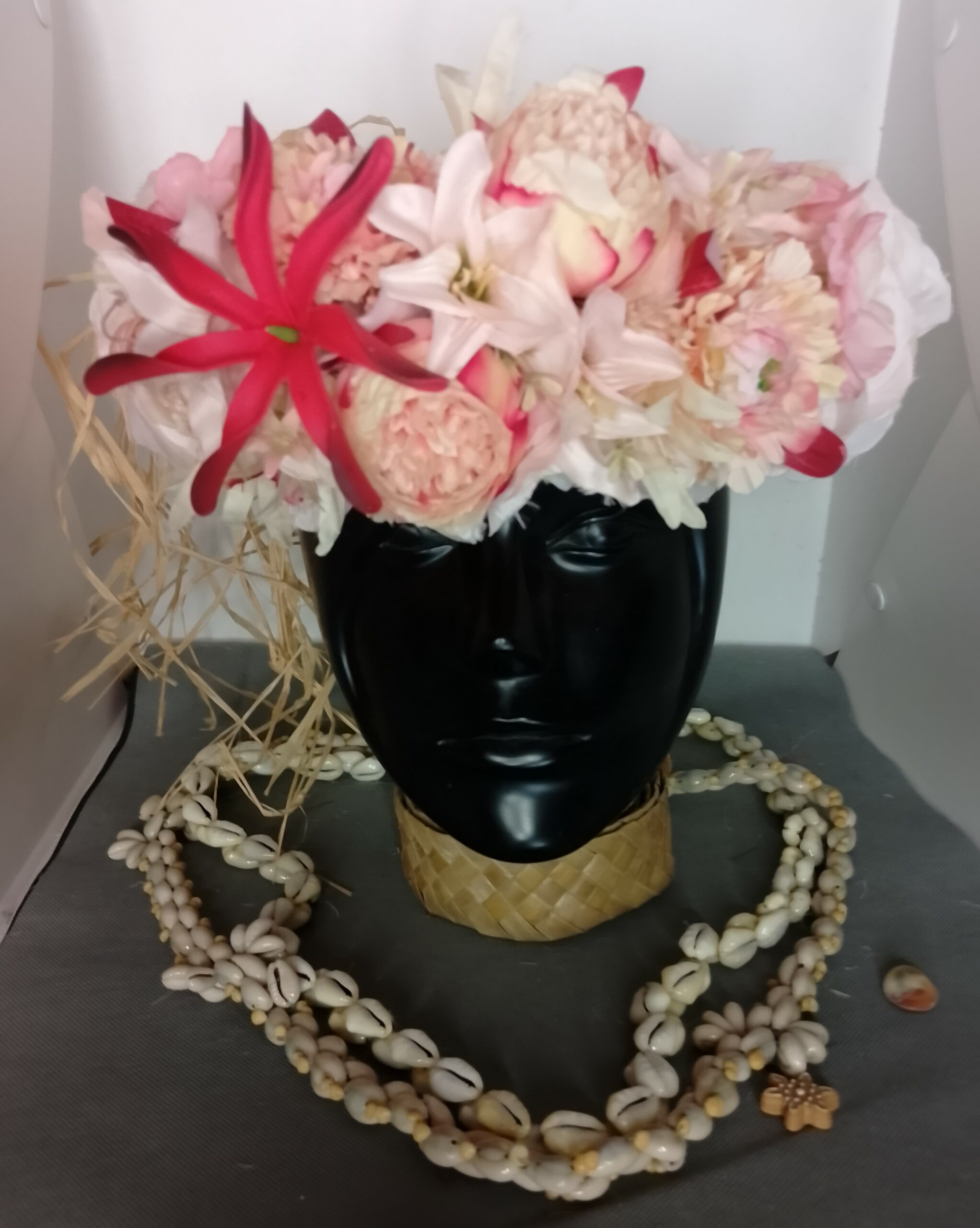 Couronne fleur Tahiti champagne bouquet varié champagne rosé maxi tiare Vaite.e.Tiare créations