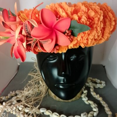 Couronne fleur Tahiti orange tiare tatouée tipanie maxi tiare