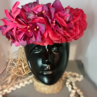 Couronne fleur Tahiti rouge bougainvillier prune maxi tiare