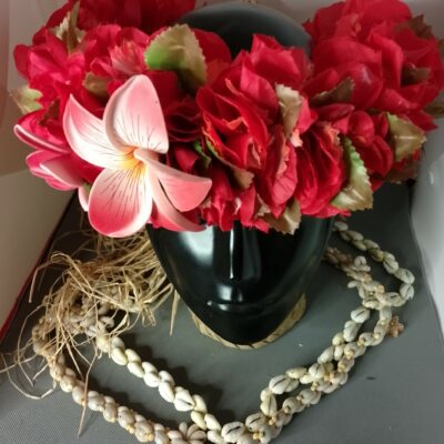Couronne de fleur Tahiti  rouge et orange grande tiare grand tipanie