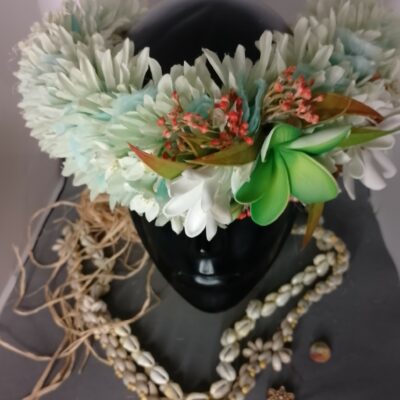 Couronne fleur Tahiti vert d’eau tipanie vert deux tiare