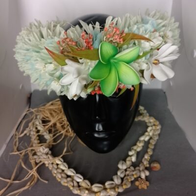 Couronne fleur Tahiti vert d’eau tipanie vert deux tiare