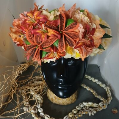 Couronne fleurs Tahiti champagne tiare tatouées mini lys tigrés