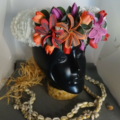 Couronne blanc milky trois tiare tatouée différentes boutons assortis