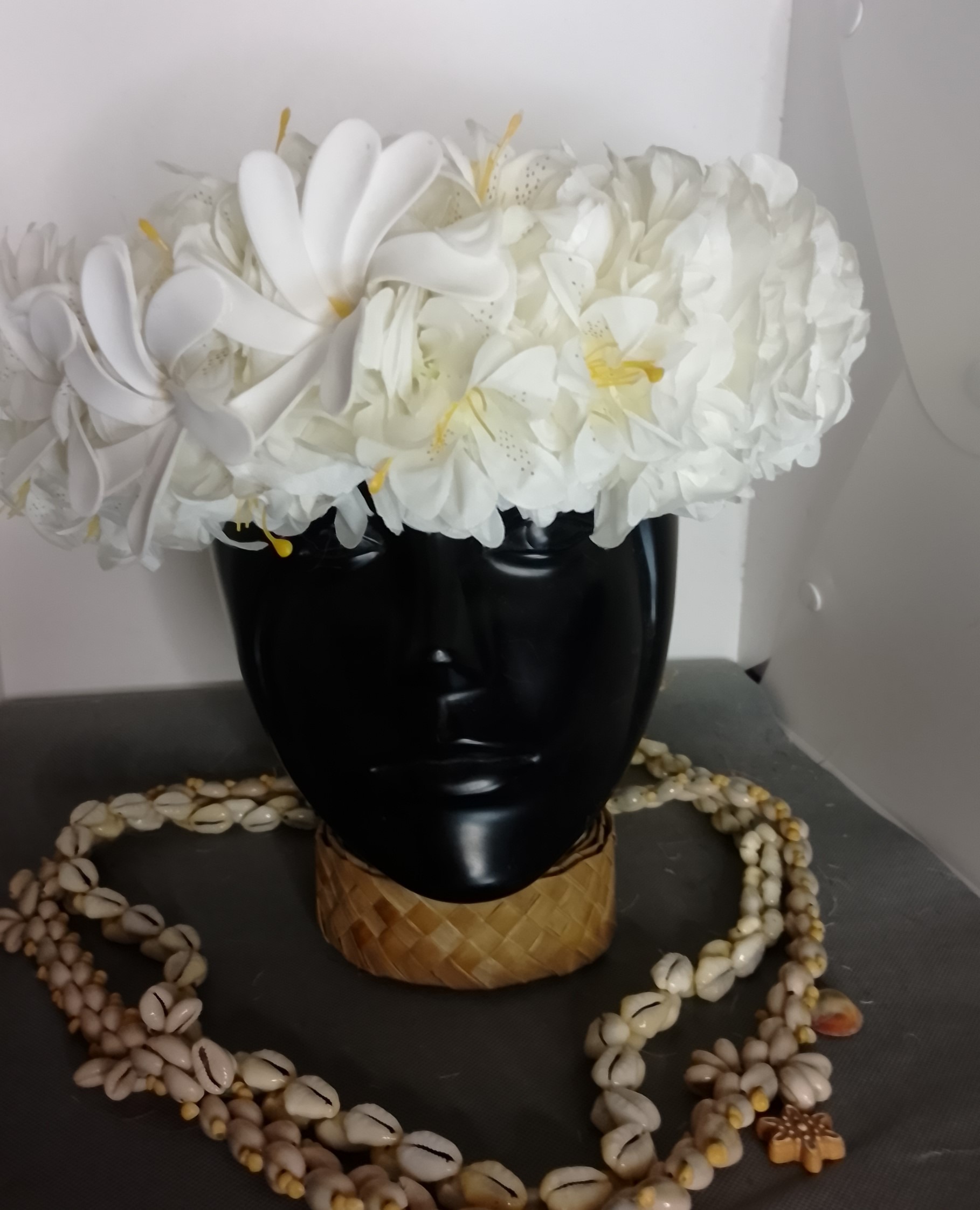 Couronne tiare Tahiti blanche trois tiare mini lys tigré Vaite.e.Tiare créations