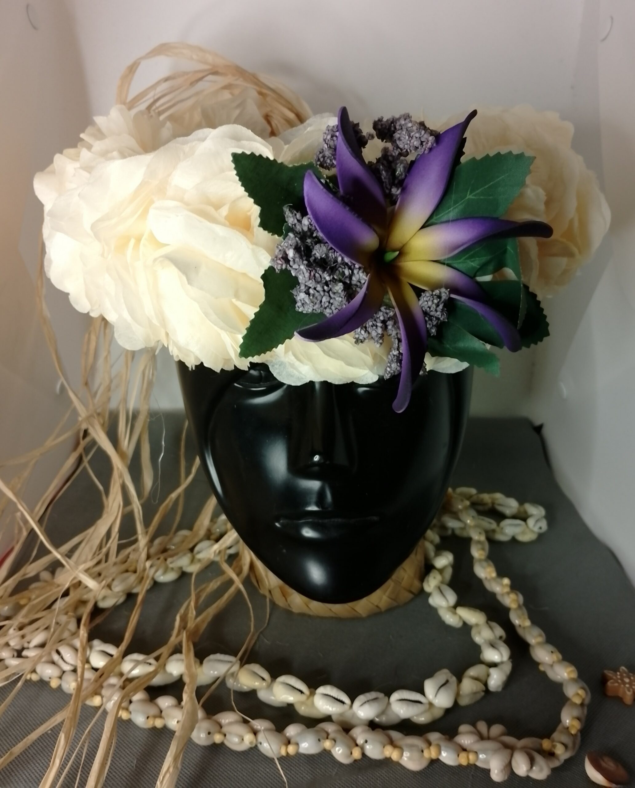 Couronne tiare Tahiti champagne maxi tiare Vaite.e.Tiare créations