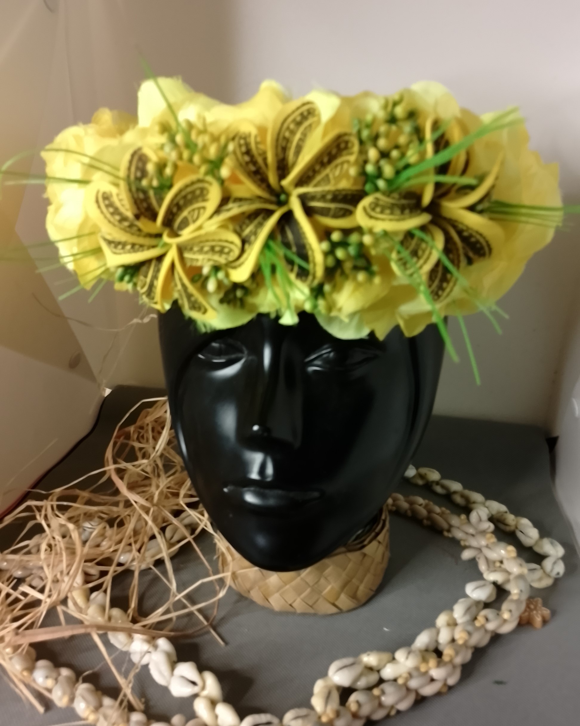 Couronne Tiare Tahiti jaune trois tiare tatouées Vaite.e.Tiare créations