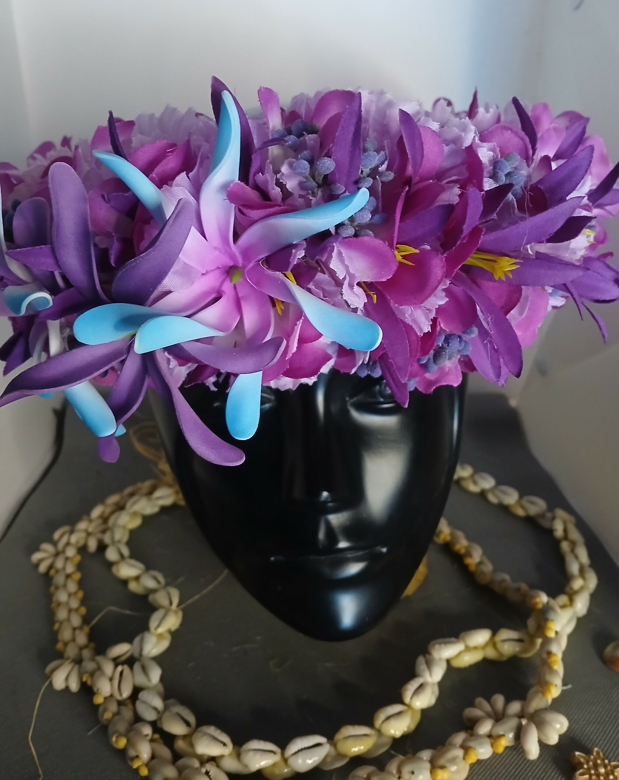 Couronne tiare Tahiti violette et mauve trois maxi tiare Tahiti Vaite.e.Tiare créations