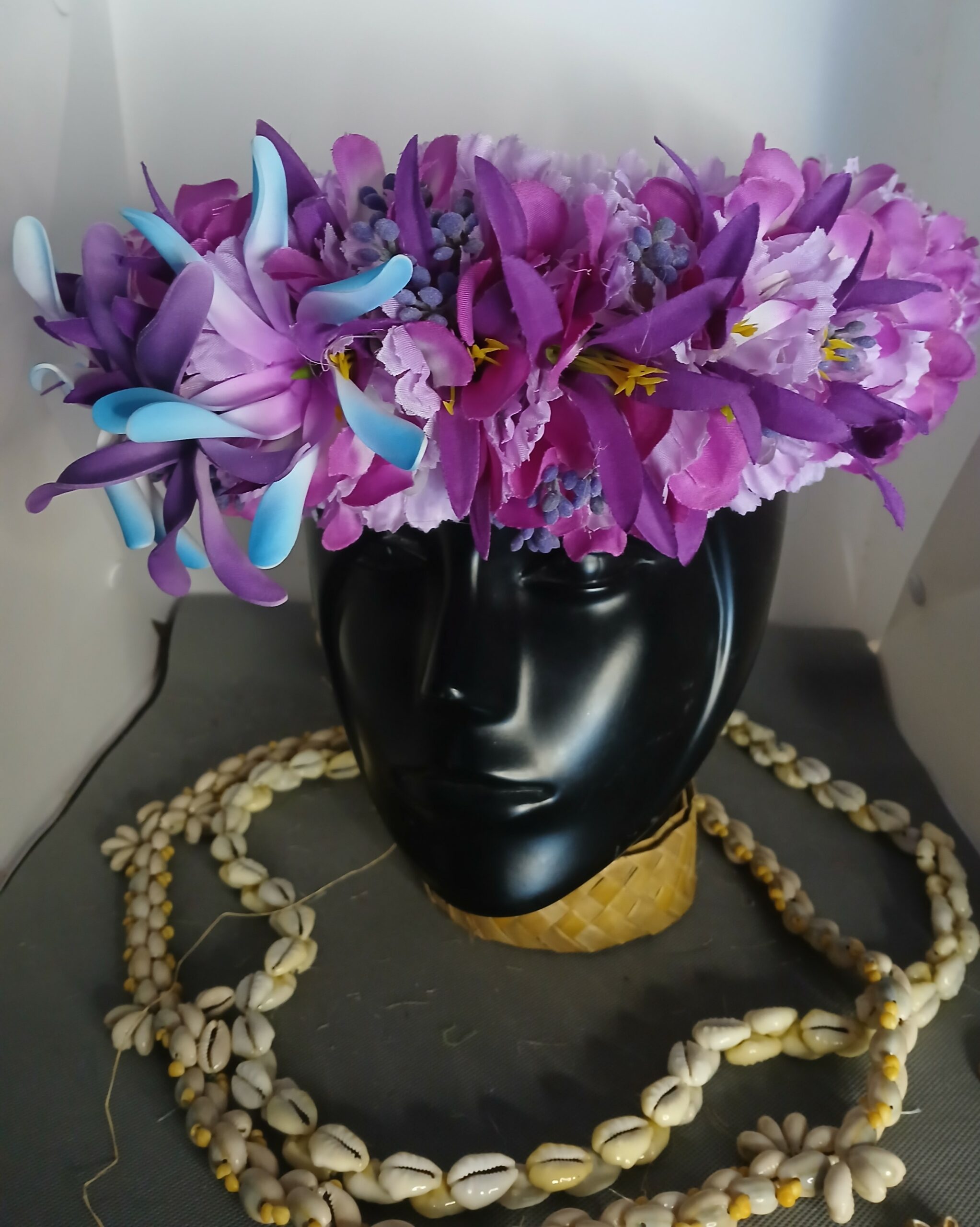 Couronne tiare Tahiti violette et mauve trois maxi tiare Tahiti Vaite.e.Tiare créations