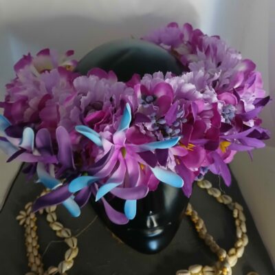 Couronne tiare Tahiti violette et mauve trois maxi tiare Tahiti