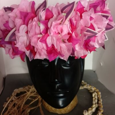 Couronne toute fleur Tahiti bougainvillier rose pâle et fuchsia