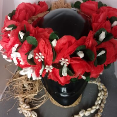 Couronne toute fleur Tahiti rouge corolle de tiare Tahiti trois mini tiare 