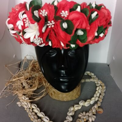 Couronne toute fleur Tahiti rouge corolle de tiare Tahiti trois mini tiare 