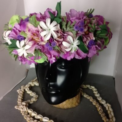 Couronne toute fleur verte vanille et violette  bouquet d’orchidées cinq mini tiare