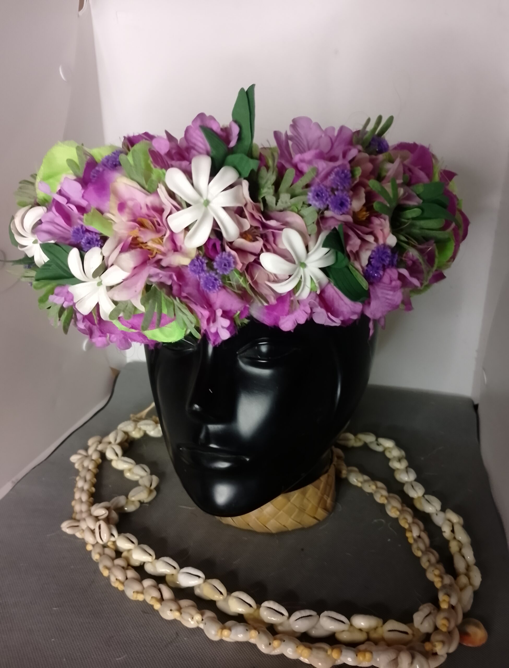 Couronne toute fleur verte vanille et violette bouquet d'orchidées cinq mini tiare Vaite.e.Tiare créations