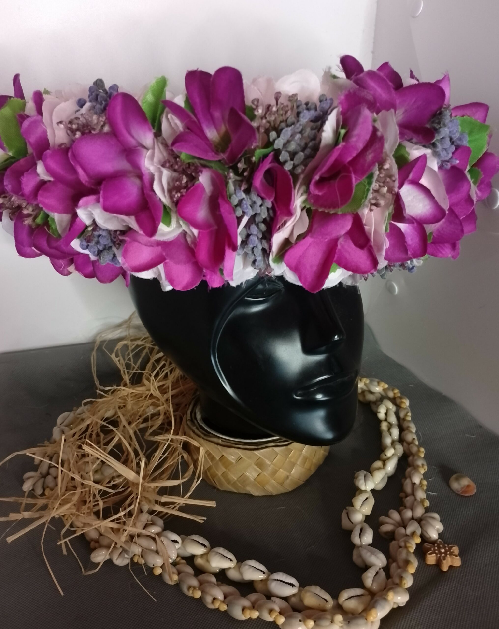 Couronne toute fleur champagne rosé corolle tipanie violets Vaite.e.Tiare créations