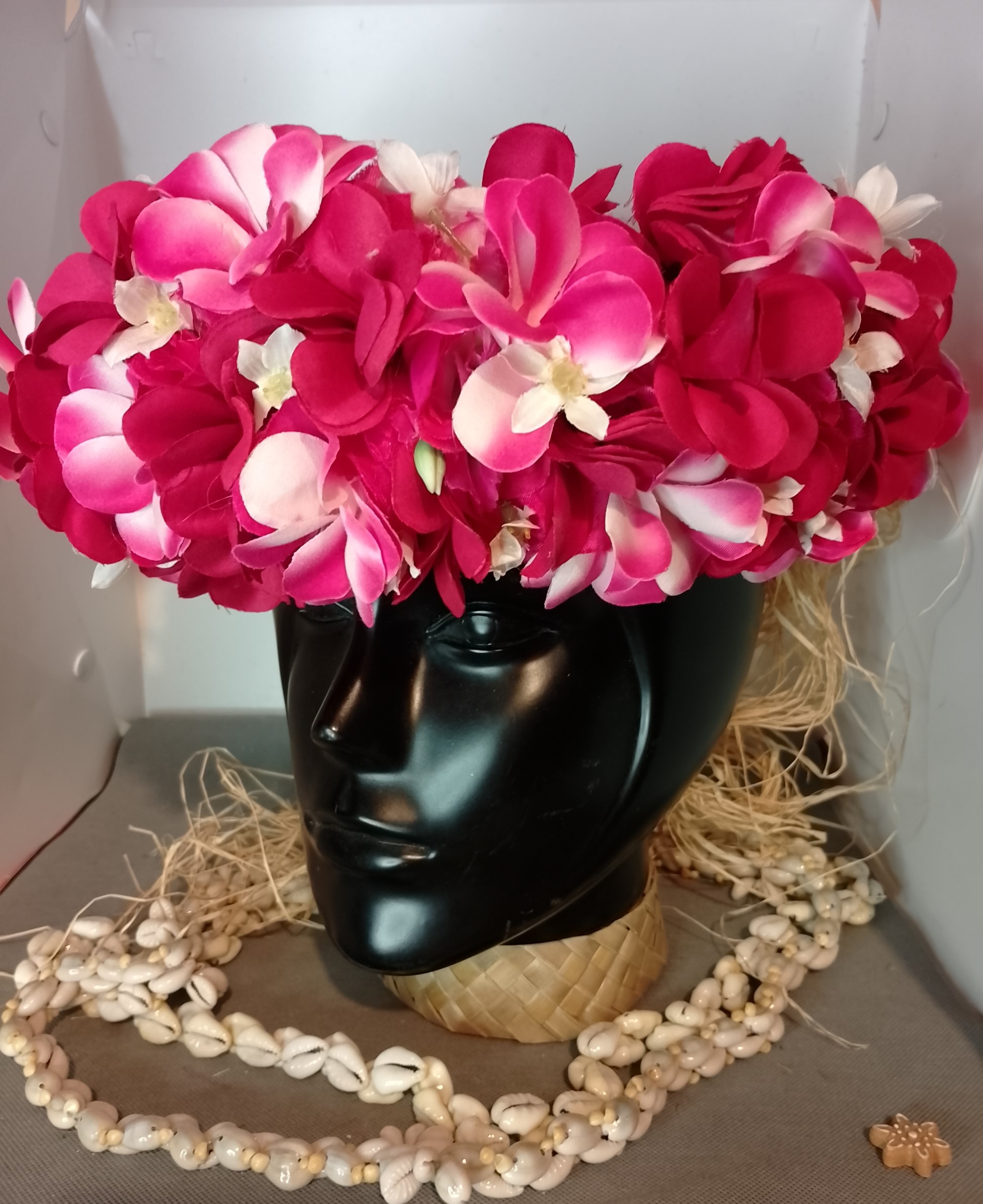 Couronne toute fleur fuchsia tipanie rouge et fuchsia Vaite.e.Tiare créations