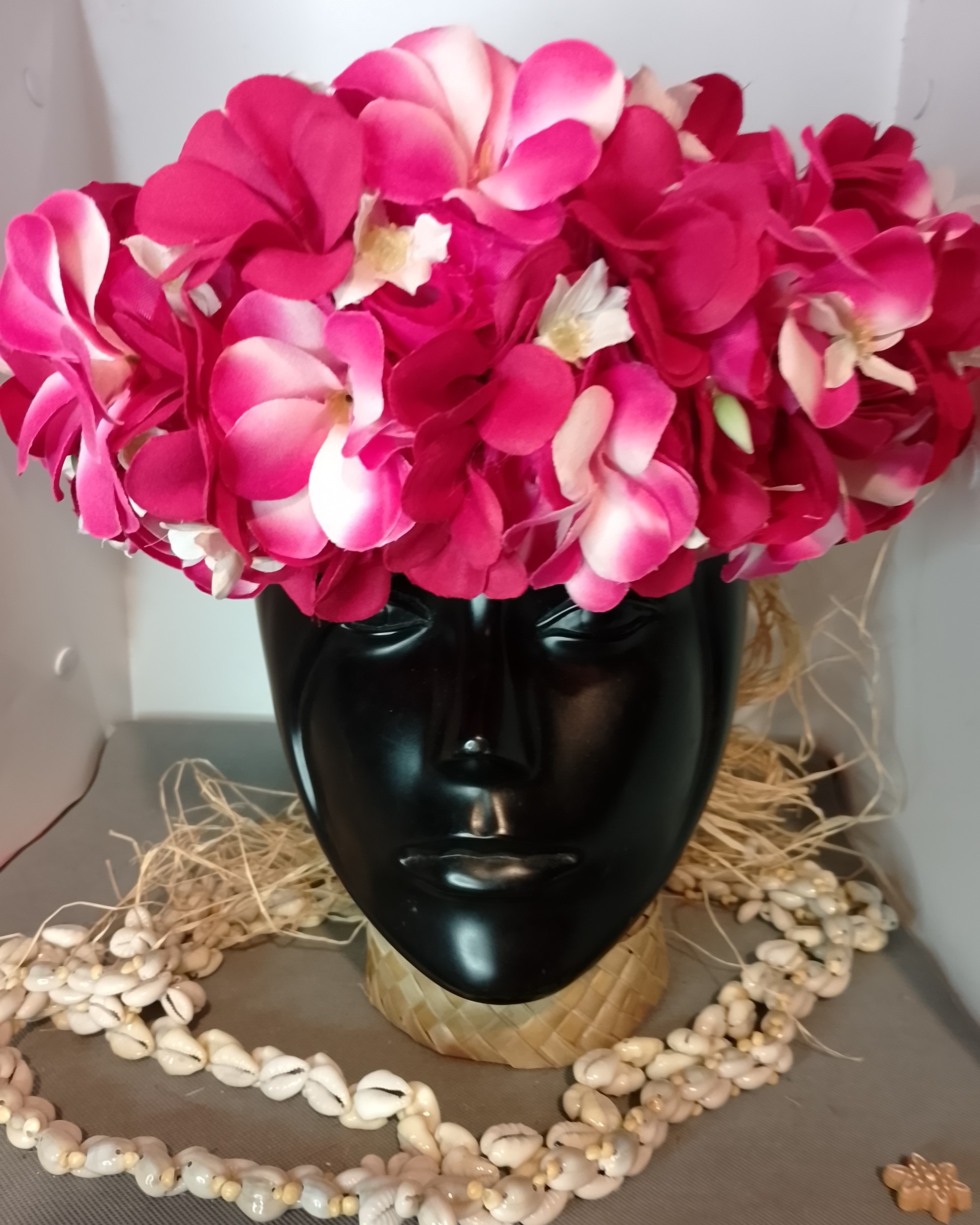 Couronne toute fleur fuchsia tipanie rouge et fuchsia Vaite.e.Tiare créations