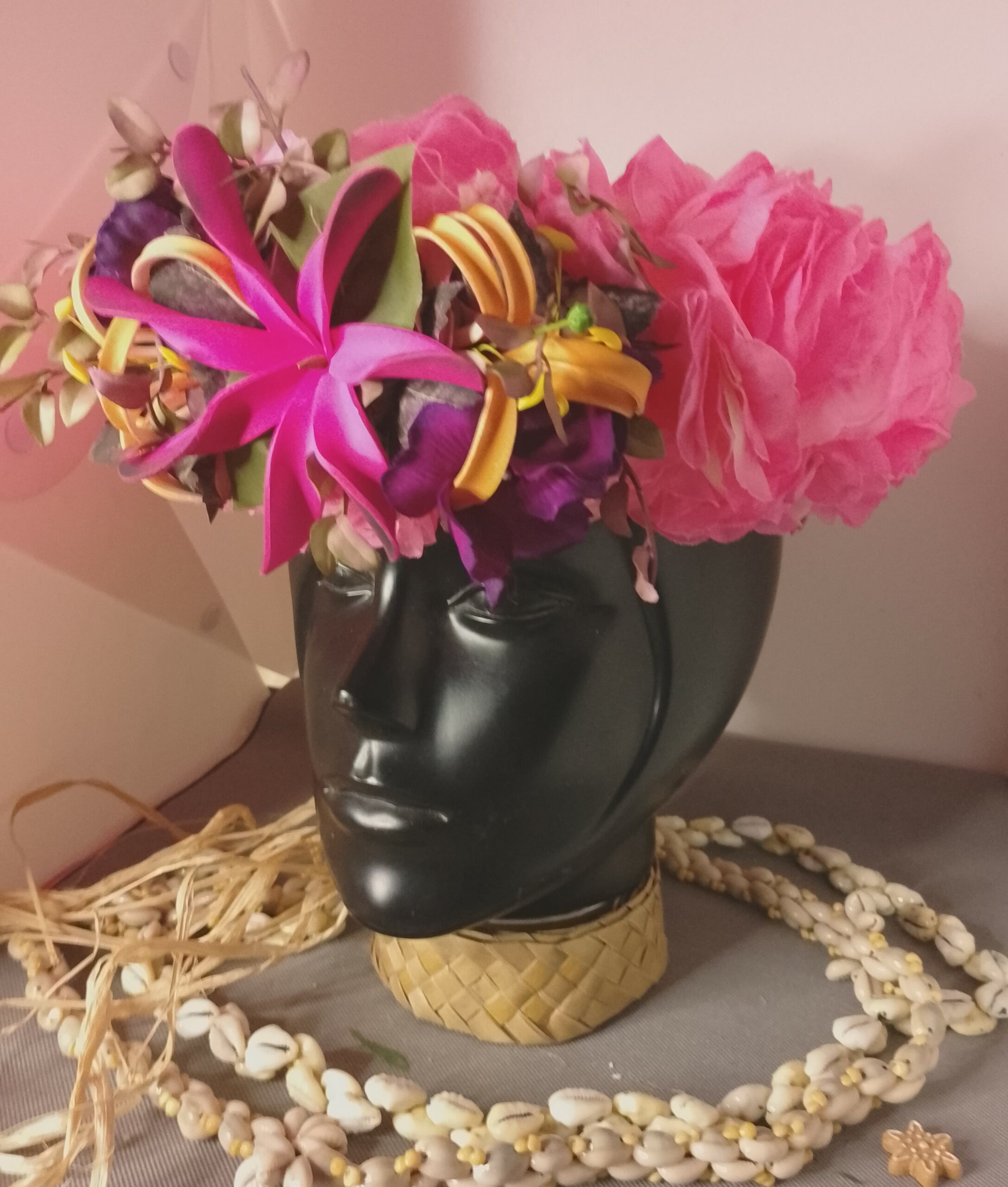 Couronne fleurs Tahiti vanille rosé grand lys élancés maxi tiare Vaite.e.Tiare créations