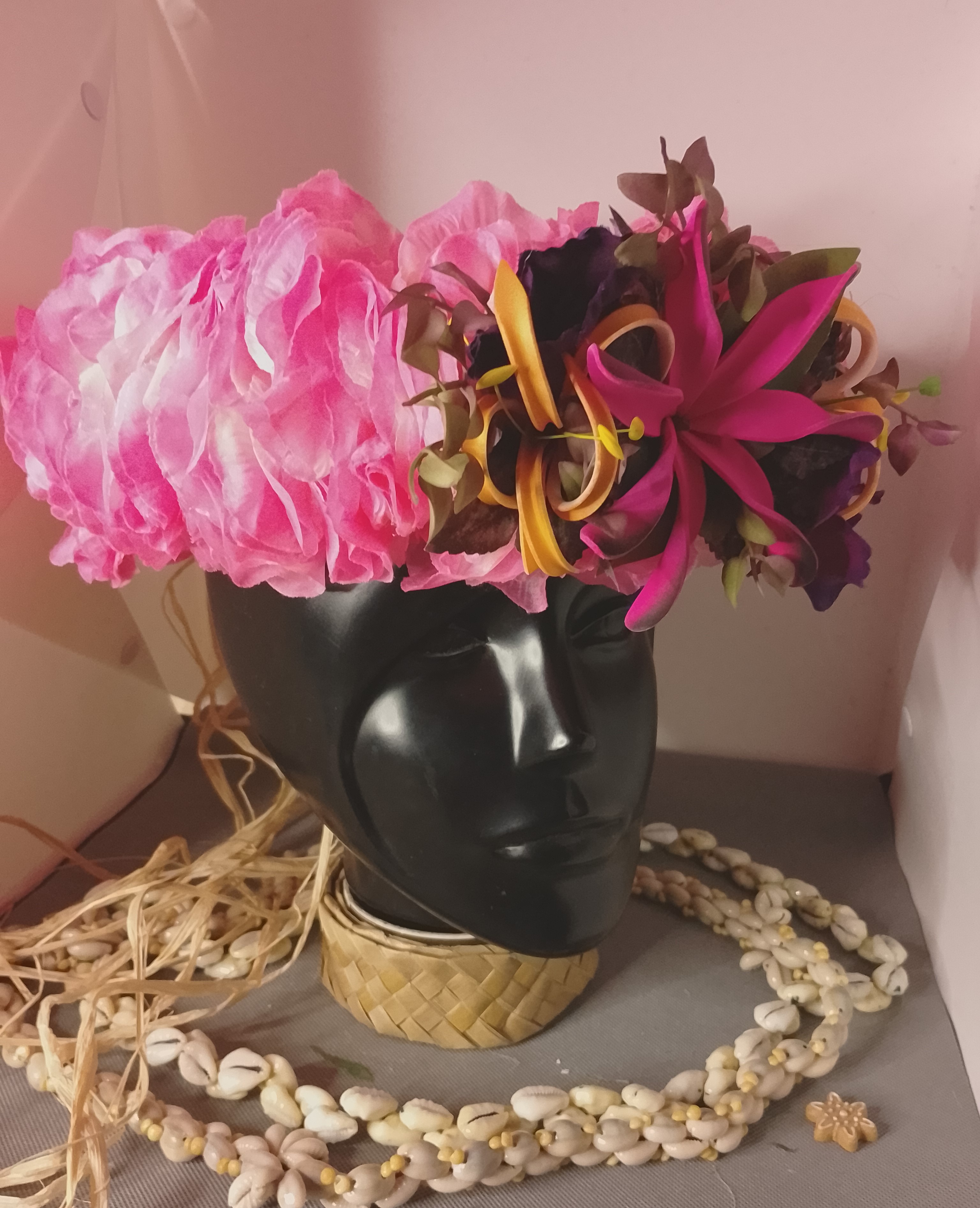 Couronne fleurs Tahiti vanille rosé grand lys élancés maxi tiare Vaite.e.Tiare créations