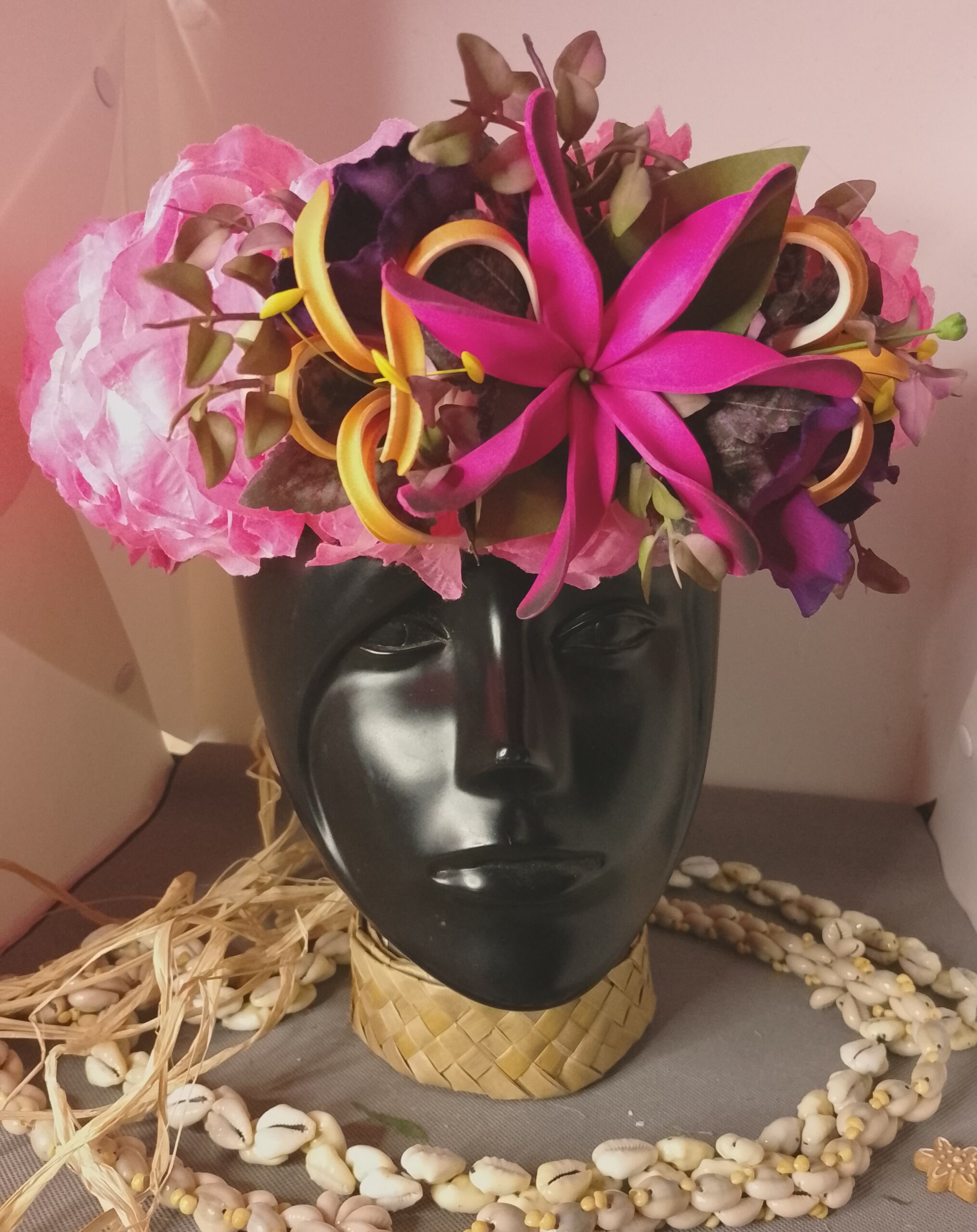 Couronne fleurs Tahiti vanille rosé grand lys élancés maxi tiare Vaite.e.Tiare créations