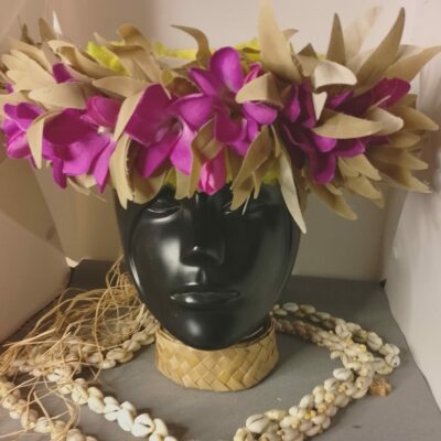 Couronne de fleur Tahiti corolle tipanie violet et  feuillages