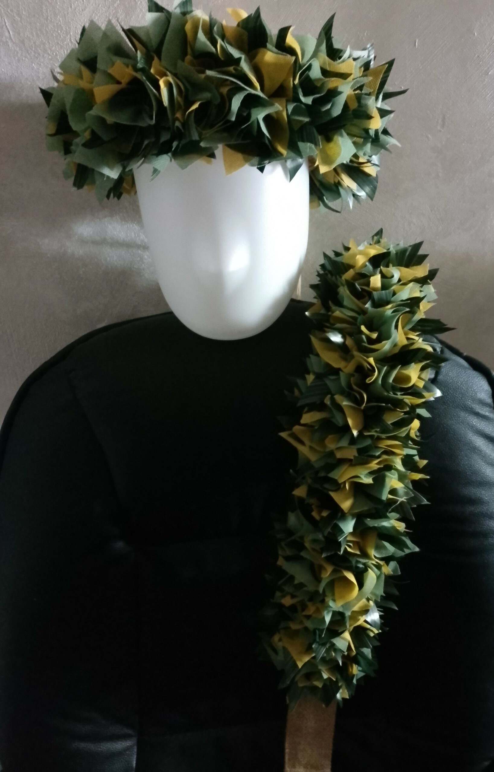 Combiné couronne et taille effet végétal bi matière trois verts by Vaite.e.Tiare créations