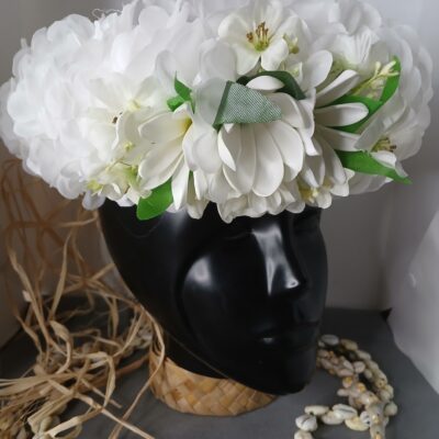 Couronne tiare Tahiti blanche bouton tiare Tahiti deux tiare entre ouverte