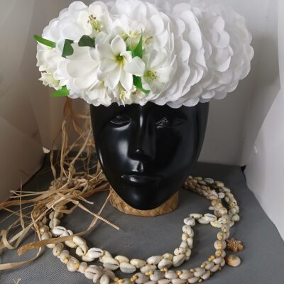 Couronne tiare Tahiti blanche bouton tiare Tahiti deux tiare entre ouverte