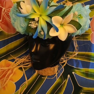 Couronne fleurs Tahiti bleu lagon maxi tiare tipanie tiare en bouton