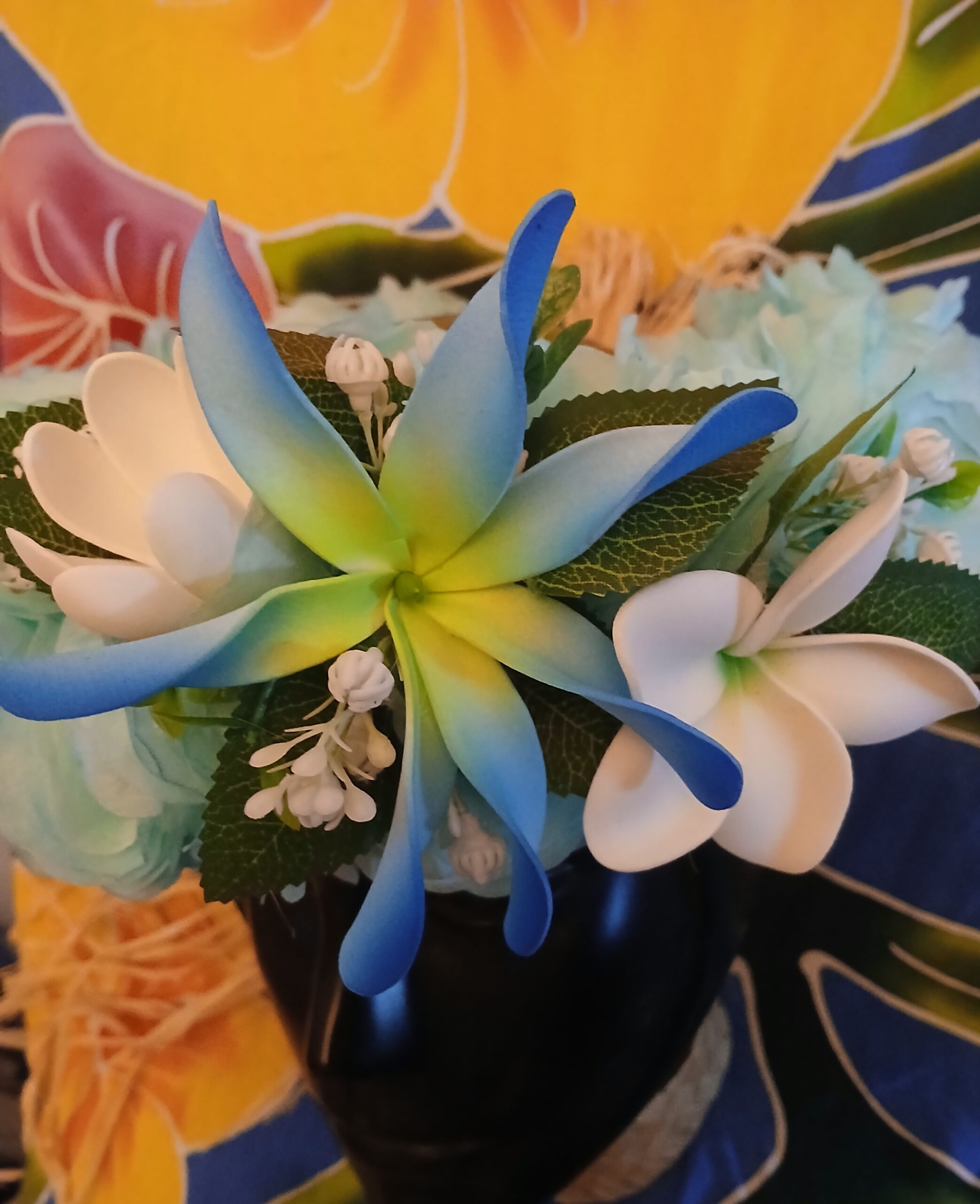 Couronne fleurs Tahiti bleu lagon maxi tiare tipanie tiare en bouton Vaite.e.Tiare créations
