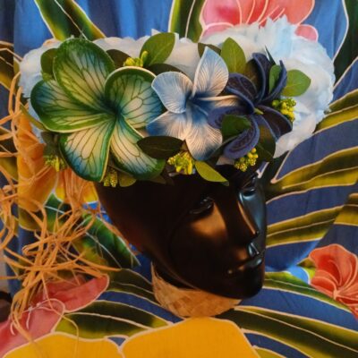 Couronne fleurs Tahiti bleue maxi tipanie tiare tatouée tipanie rainuré
