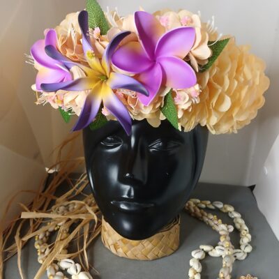 Couronne fleurs Tahiti champagne maxi tiare deux tipanie
