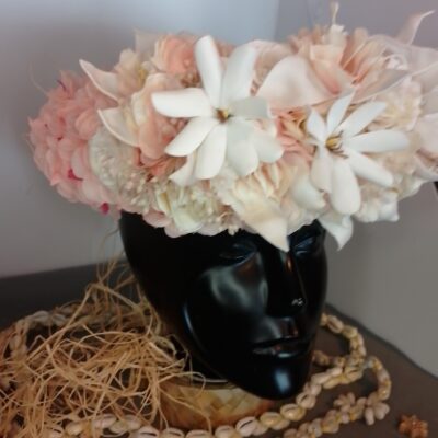 Couronne tiare Tahiti champagne rosé pétales tiare apetahi trois tiare