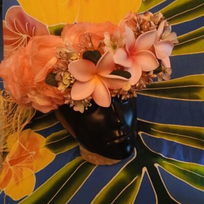 Couronne fleurs Tahiti vanille et rose trois tipanie Tahiti
