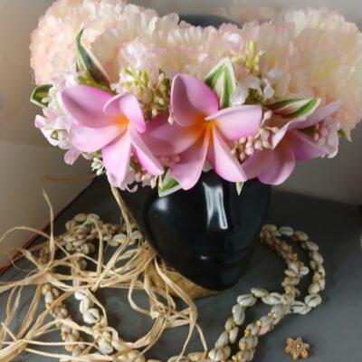 Couronne fleurs Tahiti champagne rosée 3 tipanie roses