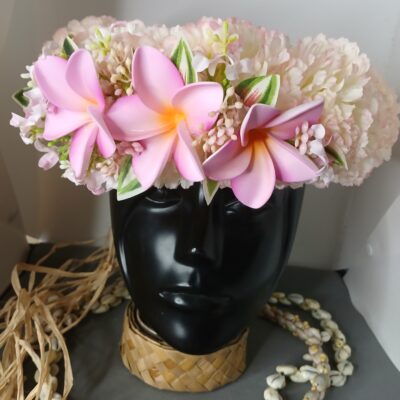 Couronne fleurs Tahiti champagne rosée 3 tipanie roses