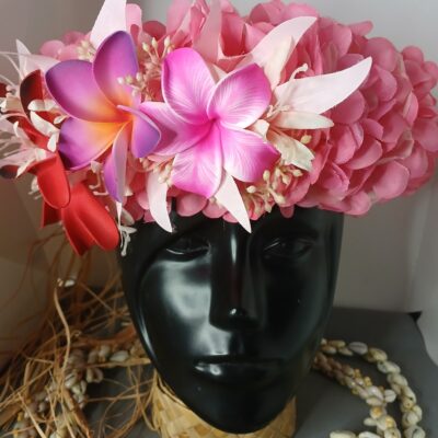 Couronne fleurs Tahiti corail maxi tiare deux tipanie différents