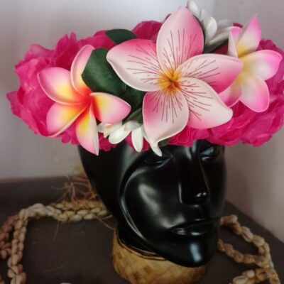 Couronne fleurs Tahiti fuchsia  grand tipanie deux tiare deux tipanie