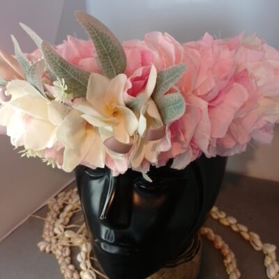 Couronne fleurs Tahiti rose et vanille sept tipanie