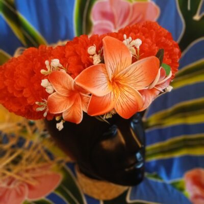 Couronne fleurs Tahiti rouge maxi tipanie maxi tiare tipanie rainuré