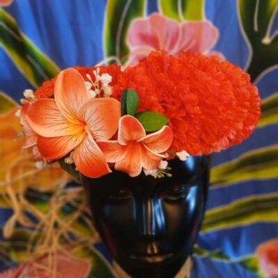 Couronne fleurs Tahiti rouge maxi tipanie maxi tiare tipanie rainuré