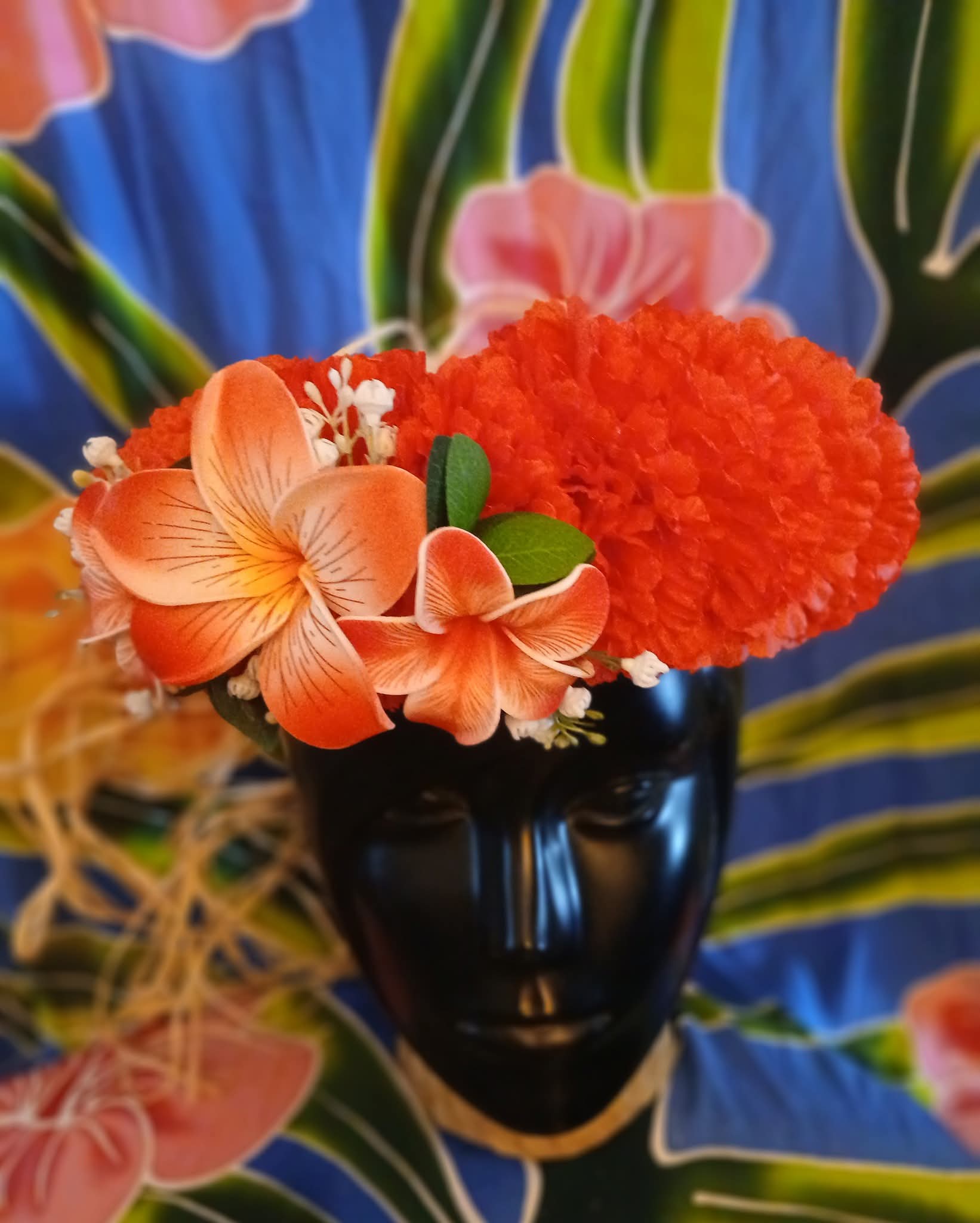 Couronne fleurs Tahiti rouge maxi tipanie maxi tiare tipanie rainuré Vaite.e.Tiare créations