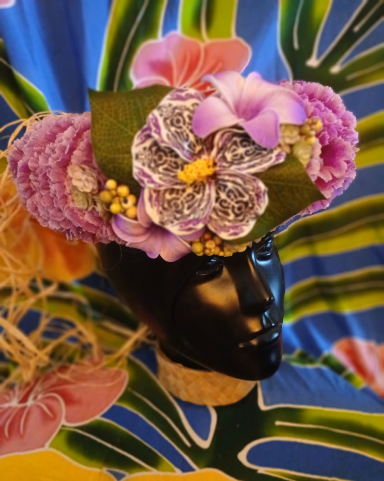 Couronne fleurs Tahiti violette hibiscus tatoué deux tipanie rainurés Vaite.e.Tiare créations