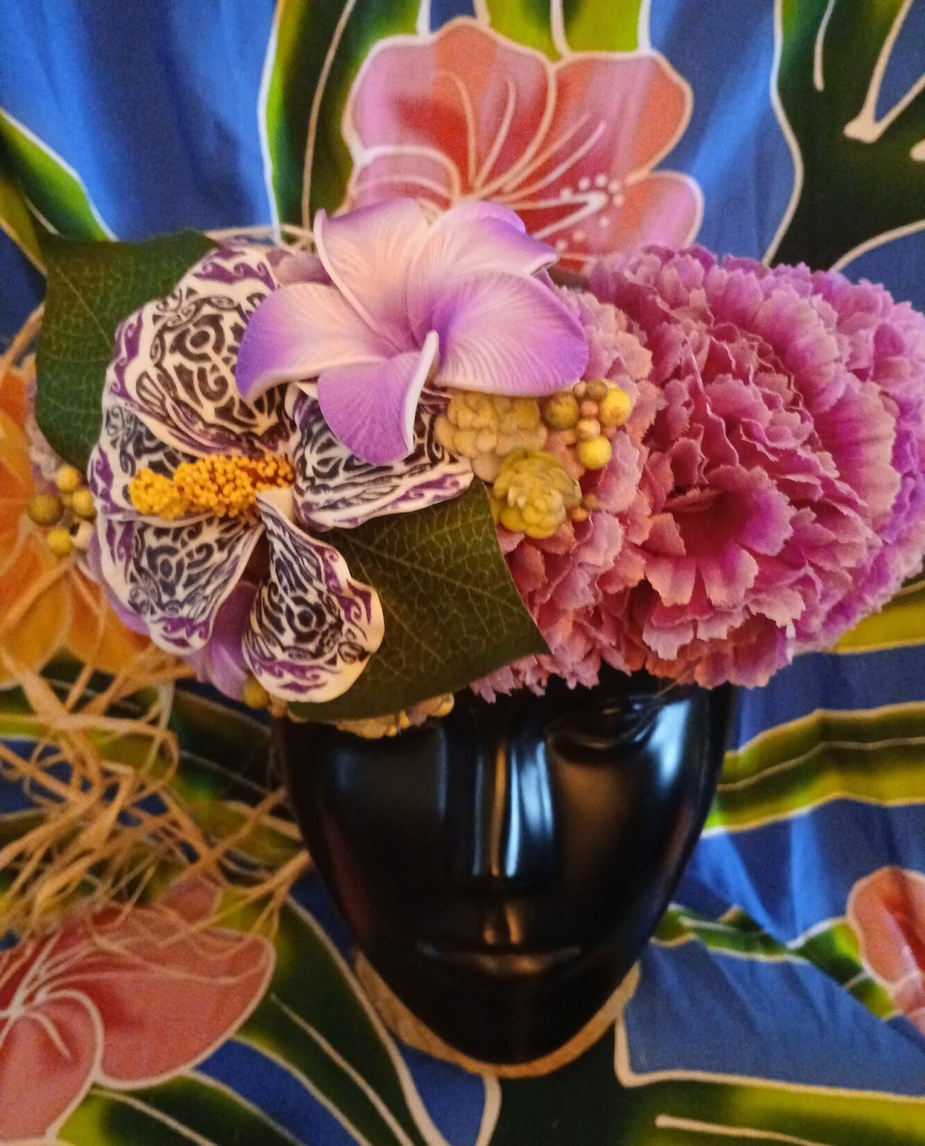 Couronne fleurs Tahiti violette hibiscus tatoué deux tipanie rainurés Vaite.e.Tiare créations