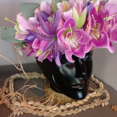 Couronne fleurs Tahiti violette lysianthus  orchidées maxi tiare