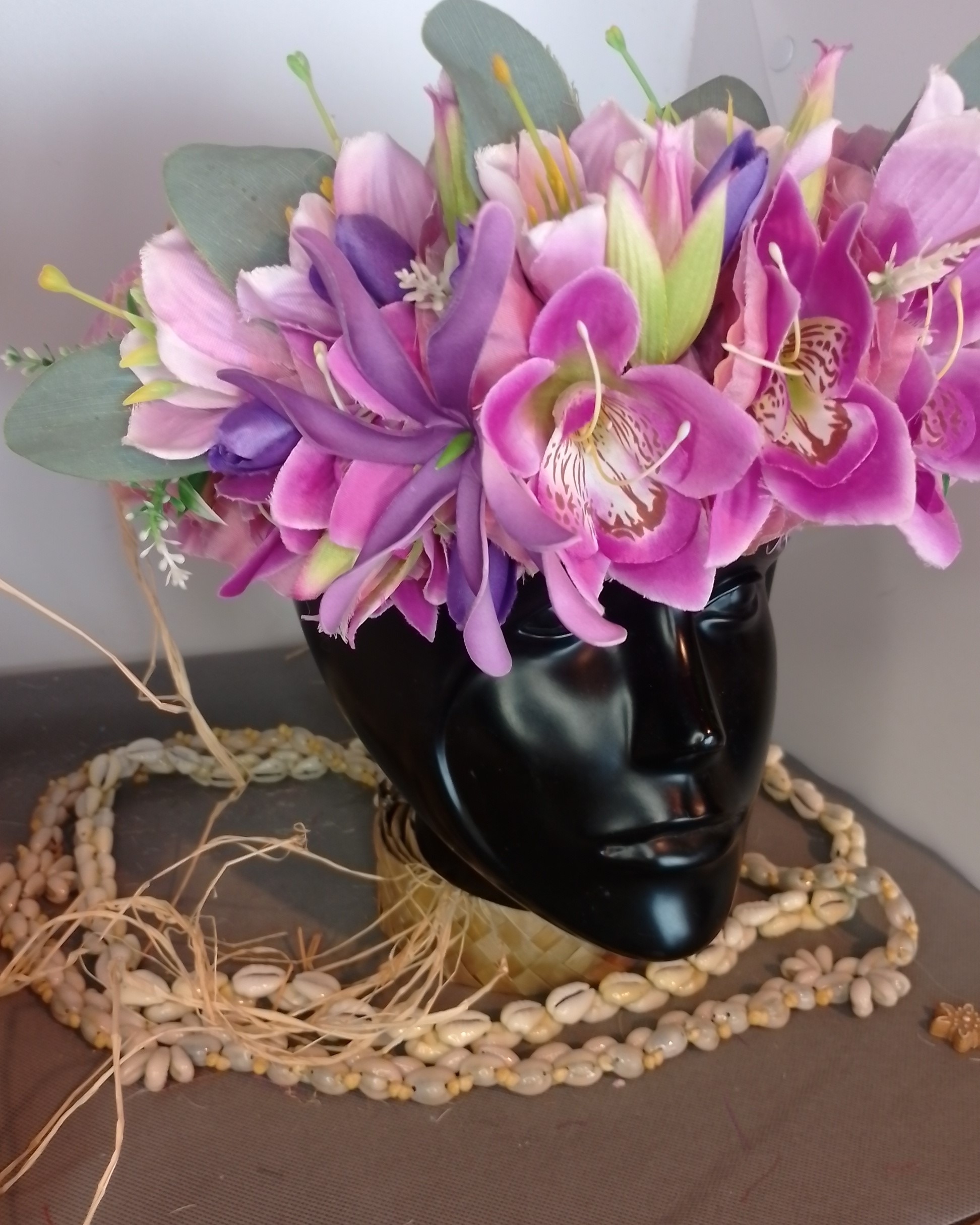 Couronne fleurs Tahiti violette orchidées maxi tiare Vaite.e.Tiare créations