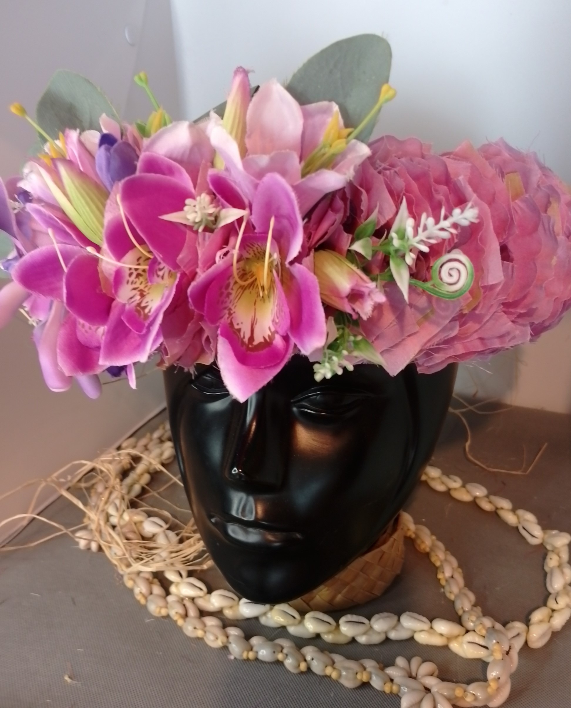 Couronne fleurs Tahiti violette orchidées maxi tiare Vaite.e.Tiare créations