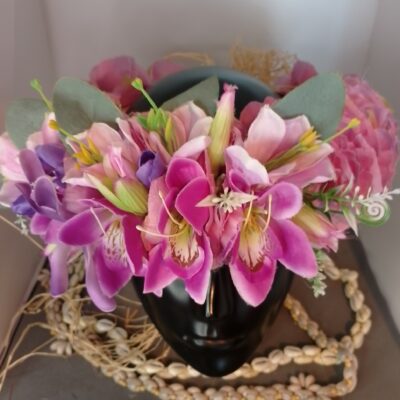 Couronne fleurs Tahiti violette lysianthus  orchidées maxi tiare