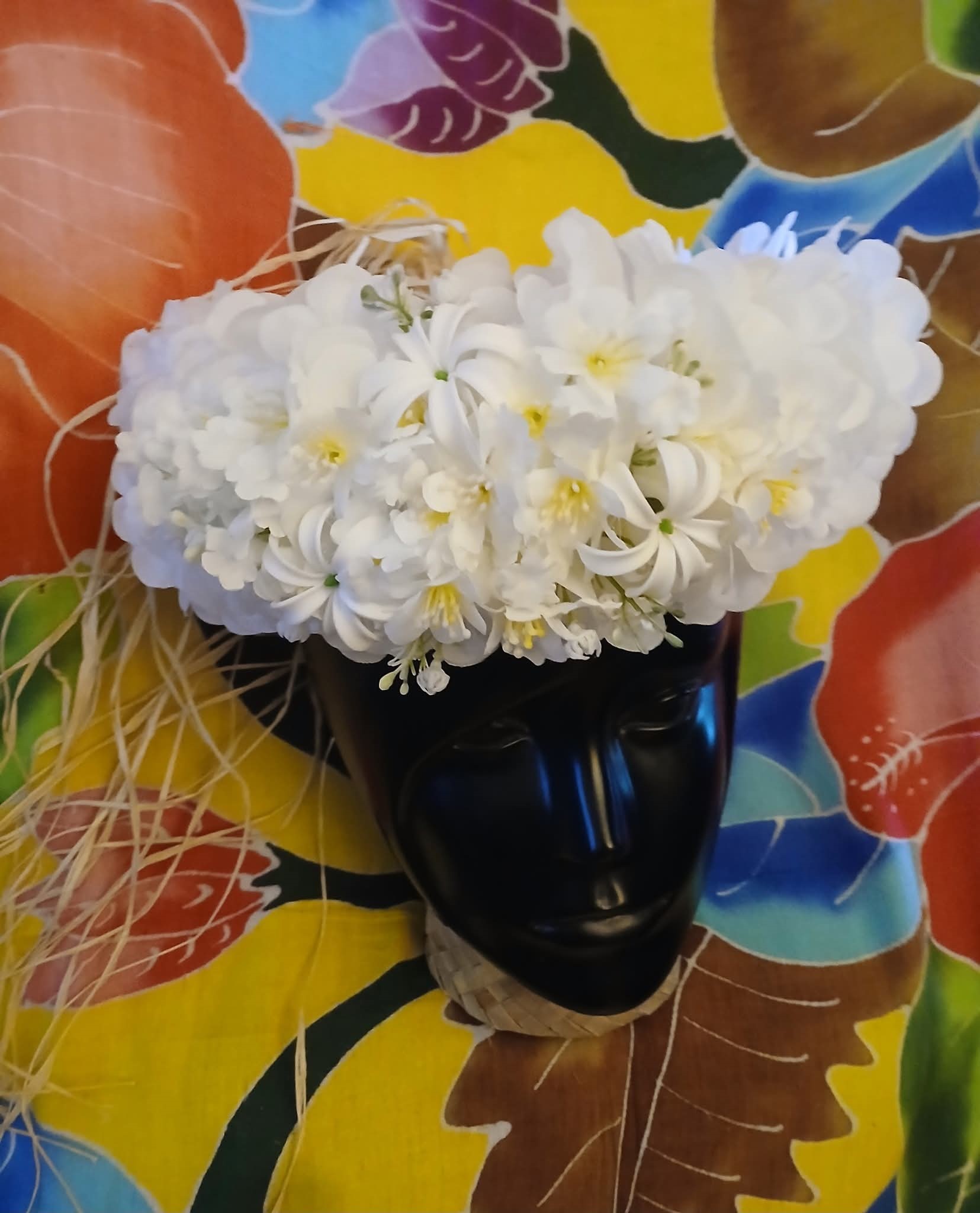 Couronne tiare Tahiti blanche trois tiare lit boutons blancs Vaite.e.Tiare créations